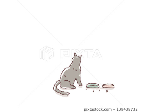 貓的背影，一隻貓和一隻食盆 139439732