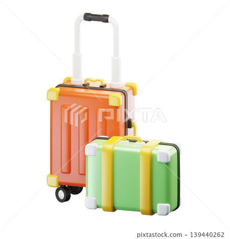 3D Icon Summer. travel suitcase. Isolated on transparent background. 3D illustration. High resolution 3D Icon Summer. travel suitcase. Isolated on transparent background. 3D illustration. High resolution 139440262