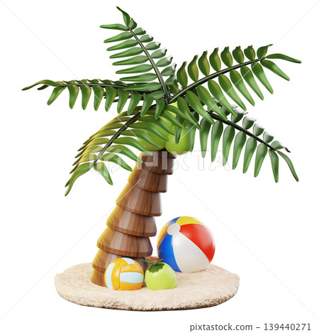 3D Icon Summer. coconut tree. Isolated on transparent background. 3D illustration. High resolution 3D Icon Summer. coconut tree. Isolated on transparent background. 3D illustration. High resolution 139440271