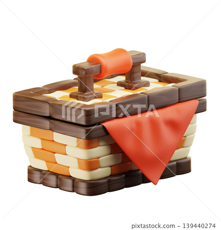3D Icon Summer. picnic basket. Isolated on transparent background. 3D illustration. High resolution 3D Icon Summer. picnic basket. Isolated on transparent background. 3D illustration. High resolution 139440274