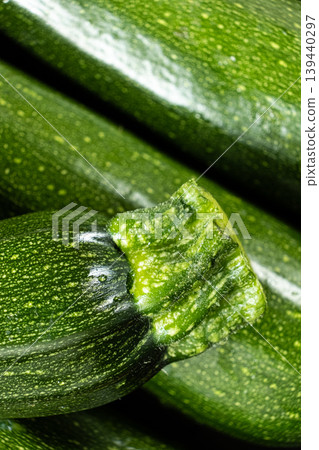 Close-up of Organic Zucchini Vegetables and Stems Close-up of Organic Zucchini Vegetables and Stems 139440297