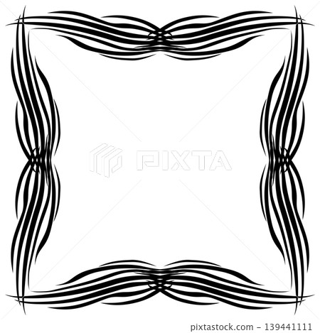 Square frame of wavy lines. Black monochrome ornamental fantasy element. Creative geometry black design element. Square ornament vector illustration. Square frame of wavy lines. Black monochrome ornamental fantasy element. Creative geometry black design element. Square ornament vector illustration. 139441111