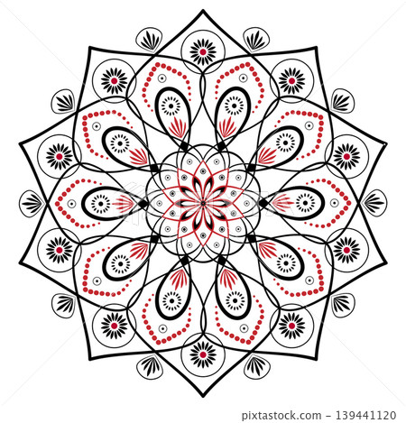Black red geometry floral ethnic Indian ornament Black red geometry floral ethnic Indian ornament 139441120