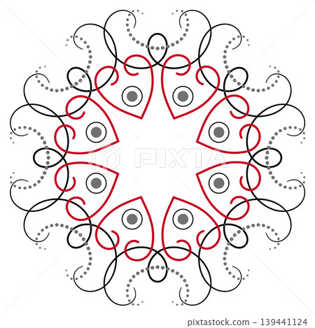 Black and red mandala design of curved lines Black and red mandala design of curved lines 139441124
