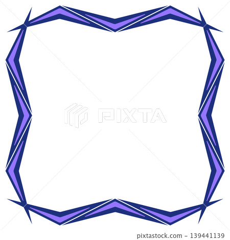 Unusual purple geometric square frame without text. Vector decorative broken zigzag ornament of wavy shapes. Creative abstract square ornamental decor Unusual purple geometric square frame without text. Vector decorative broken zigzag ornament of wavy shapes. Creative abstract square ornamental decor 139441139