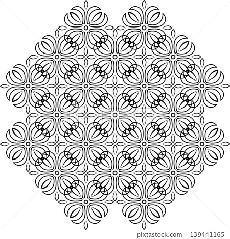 Complex geometry symmetry ornament. Black square mandala. Isolate monochrome ethnic decor Complex geometry symmetry ornament. Black square mandala. Isolate monochrome ethnic decor 139441165
