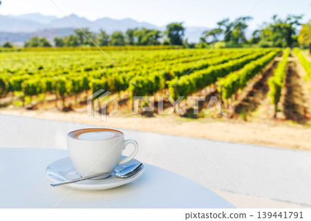 Morning coffee with vineyard view Morning coffee with vineyard view 139441791