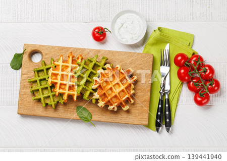 Vegan spinach waffles top view 139441940