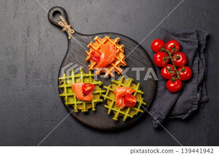 Vegan spinach waffles top view 139441942