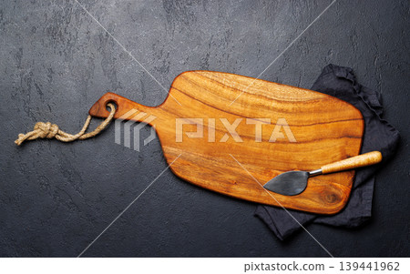 Cheese board and knife top view Cheese board and knife top view 139441962