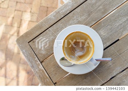 Empty coffee cup after breakfast Empty coffee cup after breakfast 139442103