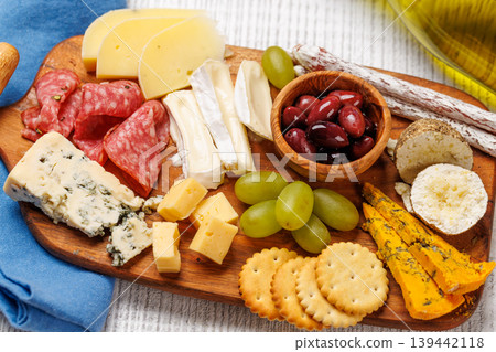 Antipasto platter with cheese and meats 139442118