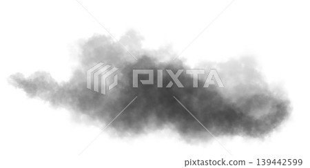 Realistic dark smoke cloud isolated on white background for digital design and photo compositing Realistic dark smoke cloud isolated on white background for digital design and photo compositing 139442599