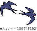 Two swallows in flight. Bird illustration. Isometric drawing. 139443192