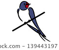 A swallow perched on a power line. Isometric drawing. Bird illustration. 139443197