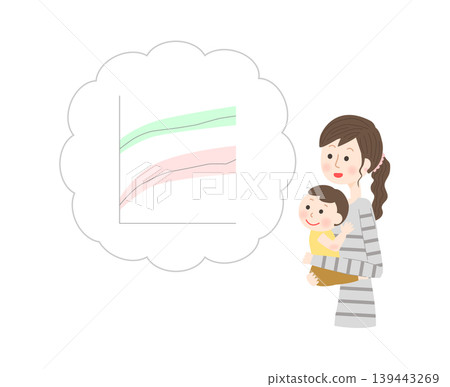 A mother smiles as she looks at the growth chart of her baby. A mother smiles as she looks at the growth chart of her baby. 139443269