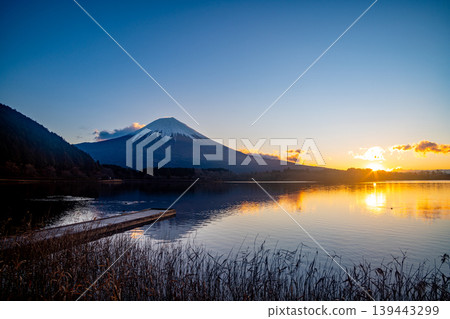 (Shizuoka Prefecture) Sunrise at Lake Tanuki in winter 139443299