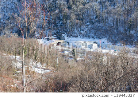 Snow-covered forest in the Caucasus Mountains, Sochi, Russia. 139443327