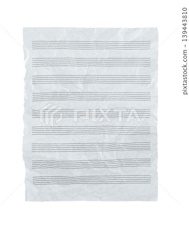 Crumpled blank music staff sheet with clean staves and no notes. Concept of creative struggle, unfinished composition, or musical ideas. Isolated on transparent background Crumpled blank music staff sheet with clean staves and no notes. Concept of creative struggle, unfinished composition, or musical ideas. Isolated on transparent background 139443810