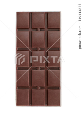 Chocolate bar with segmented pieces and smooth surface. Classic confectionery product for dessert, sweet food concepts, and packaging design. Isolated on transparent background Chocolate bar with segmented pieces and smooth surface. Classic confectionery product for dessert, sweet food concepts, and packaging design. Isolated on transparent background 139443811