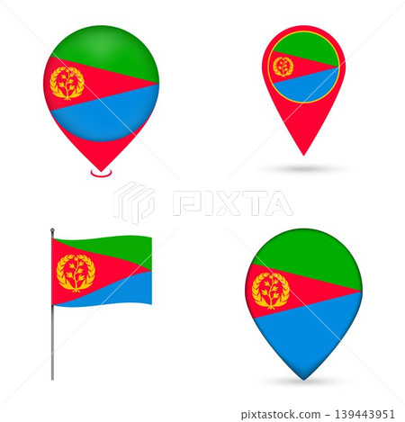 Eritrea Flag Map Pin Icons Set Collection. Eritrea Flag Map Pin Icons Set Collection. 139443951