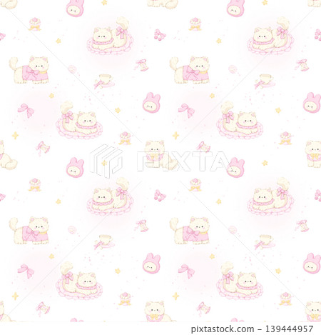 Collection of cute whimsical animal themed seamless patterns with sweet desserts Collection of cute whimsical animal themed seamless patterns with sweet desserts 139444957