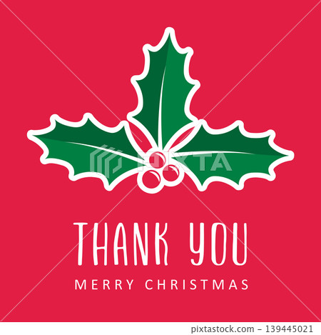 thank you christmas card with holly berry vector illustration 139445021
