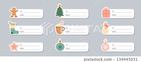 set of cute christmas decoration sticker label paper tag vector illustration 139445031