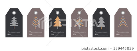 christmas paper tag set label with fir tree motifs vector illustration 139445039