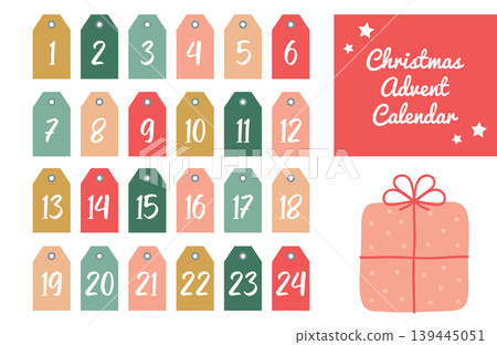 set advent calendar 24 christmas paper tag label vector illustration set advent calendar 24 christmas paper tag label vector illustration 139445051