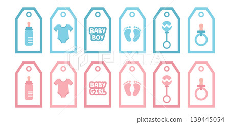 cute newborn baby paper tag set minimalistic design vector illustration 139445054