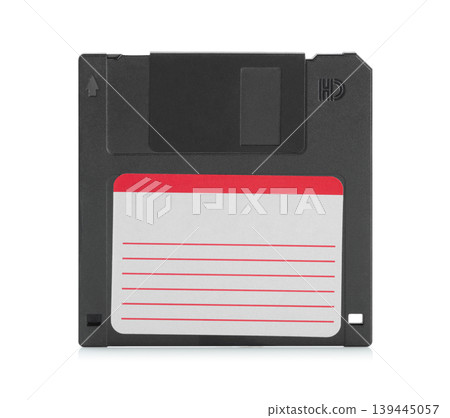 Classic floppy disk isolated on transparent background with full focus. Retro digital storage medium concept for technology history, data backup, and vintage computer themes 139445057
