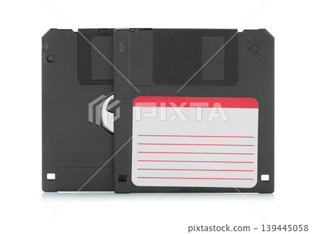 Classic floppy disk isolated on transparent background with full focus. Retro digital storage medium concept for technology history, data backup, and vintage computer themes Classic floppy disk isolated on transparent background with full focus. Retro digital storage medium concept for technology history, data backup, and vintage computer themes 139445058