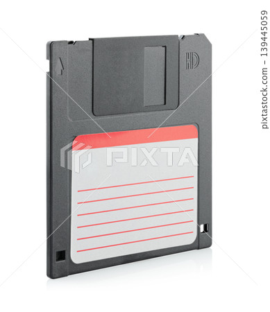 Classic floppy disk isolated on transparent background with full focus. Retro digital storage medium concept for technology history, data backup, and vintage computer themes Classic floppy disk isolated on transparent background with full focus. Retro digital storage medium concept for technology history, data backup, and vintage computer themes 139445059