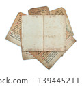 Old vintage ancient paper sheets with textured surface, isolated on transparent background. Ideal for design, history, or education concepts 139445211