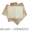 Old vintage ancient paper sheets with textured surface, isolated on transparent background. Ideal for design, history, or education concepts 139445213