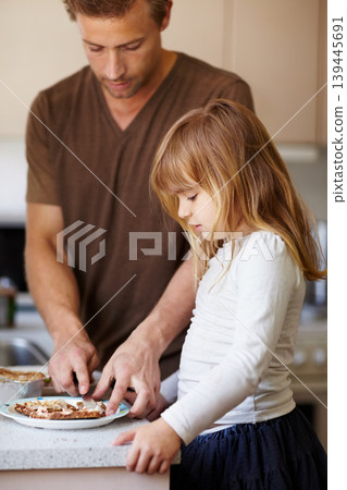 Family, breakfast or sandwich with a father and daughter in the kitchen of their home together for morning nutrition. Kids, health or diet with a man and his girl child making food, a meal or snack Family, breakfast or sandwich with a father and daughter in the kitchen of their home together for morning nutrition. Kids, health or diet with a man and his girl child making food, a meal or snack 139445691