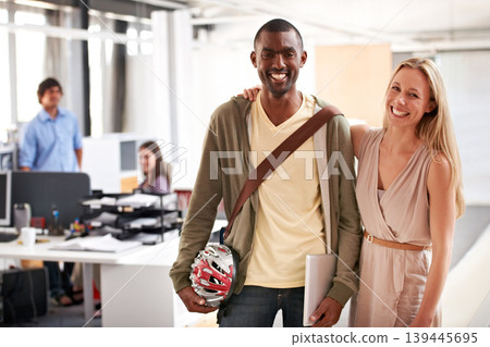 Portrait, hug and business people with man, woman and smile with teamwork, creative agency and partnership. Staff, manager and employees with cooperation, embrace and collaboration in a workplace Portrait, hug and business people with man, woman and smile with teamwork, creative agency and partnership. Staff, manager and employees with cooperation, embrace and collaboration in a workplace 139445695