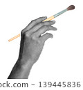 Hand holding a paintbrush like drawing, isolated on transparent background with vintage newspaper print texture. Concept of art, creativity and retro print media style 139445836