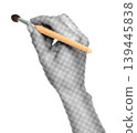 Hand holding a paintbrush like drawing, isolated on transparent background with vintage newspaper print texture. Concept of art, creativity and retro print media style 139445838