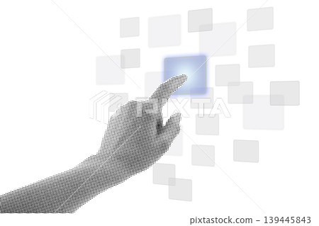 Hand pressing a virtual block isolated on transparent background with vintage newspaper print texture. Concept of internet navigation, website search and online technology Hand pressing a virtual block isolated on transparent background with vintage newspaper print texture. Concept of internet navigation, website search and online technology 139445843