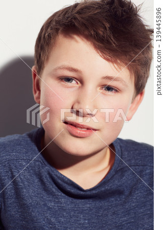 Teenager, thinking and face of boy in studio, white background or dream of future with vision. Kid, relax and wonder with inspiration or confident child with a smile and insight in mock up space Teenager, thinking and face of boy in studio, white background or dream of future with vision. Kid, relax and wonder with inspiration or confident child with a smile and insight in mock up space 139445896