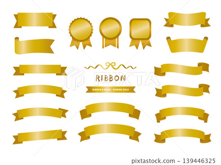 A luxurious gold ribbon and medal set (for awards, rankings, and decoration). A luxurious gold ribbon and medal set (for awards, rankings, and decoration). 139446325
