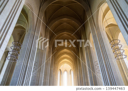 Scandinavian Protestant architecture inside Grundtvigs Church in Copenhagen. Scandinavian Protestant architecture inside Grundtvigs Church in Copenhagen. 139447463