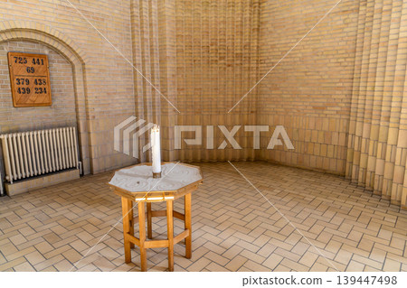 Grundtvig Church interior with candle stand and Scandinavian minimalism in Copenhagen Denmark. Grundtvig Church interior with candle stand and Scandinavian minimalism in Copenhagen Denmark. 139447498