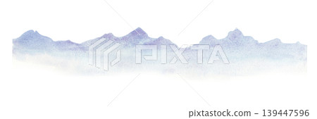 Watercolor illustration with a silhouette of a distant mountain range, made by hand. A clipart on an isolated background. For designers who can create customized dynamic images for travel posters 139447596