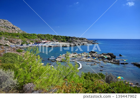Mediterranean seascape on the island of Rhodes, Greece. Mediterranean seascape on the island of Rhodes, Greece. 139447902