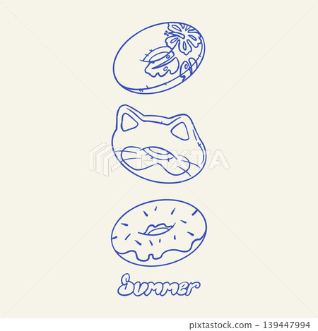 Inflatable Swim Rings Set Hand Drawn Summer Pool Illustration 139447994