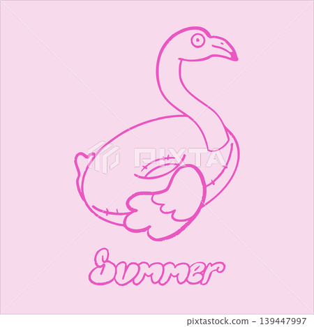 Pink Flamingo Inflatable Swim Ring Hand Drawn Summer Illustration Pink Flamingo Inflatable Swim Ring Hand Drawn Summer Illustration 139447997