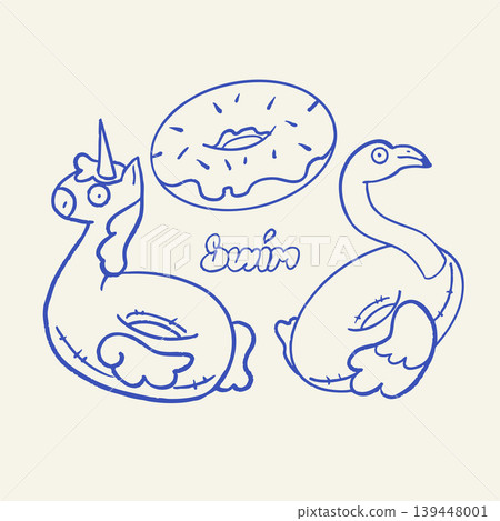 Hand Drawn Inflatable Swim Rings Set Fun Summer Doodle Style Hand Drawn Inflatable Swim Rings Set Fun Summer Doodle Style 139448001